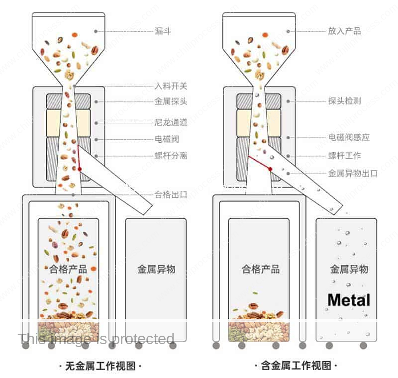 Automatic-Chili-Metal-Detecting-Separating-Machine-Working-Principle